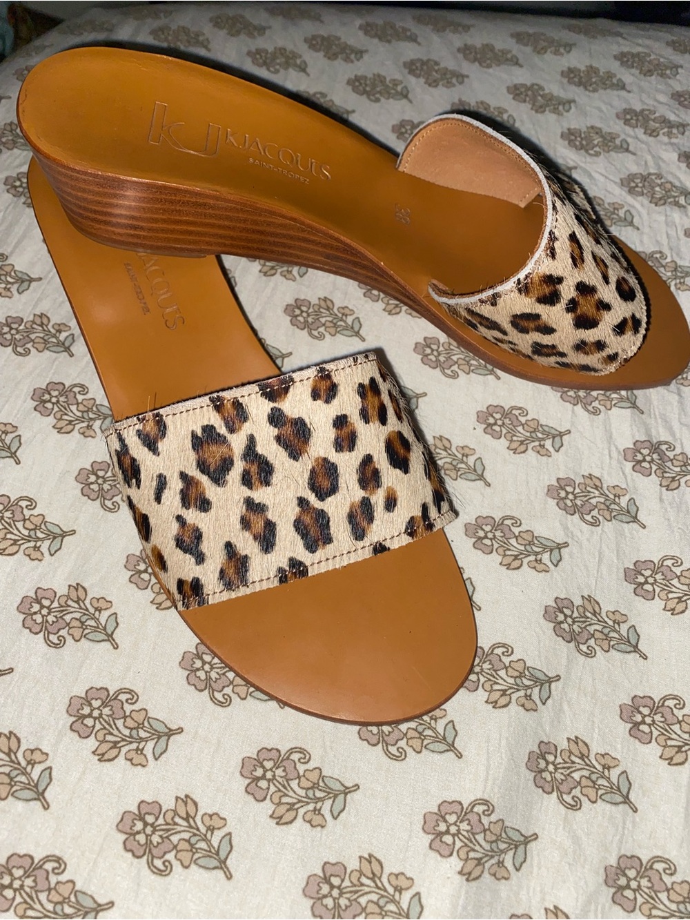 K.Jacques Leopard Print Slide Mules in Tan and Black